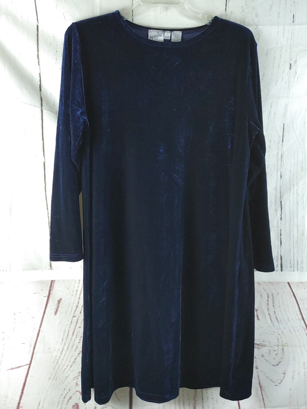Jacqueline Ferrar Navy Blue Velvet Swing Dress Long Sleeve Dress Plus Size 18W